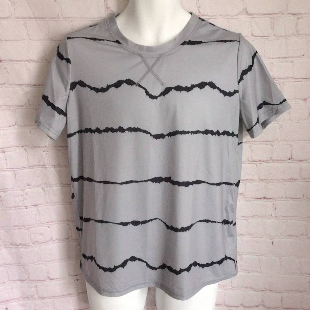 SHEIN Gray and Black Striped Short Sleeve Shirt - Size Medium